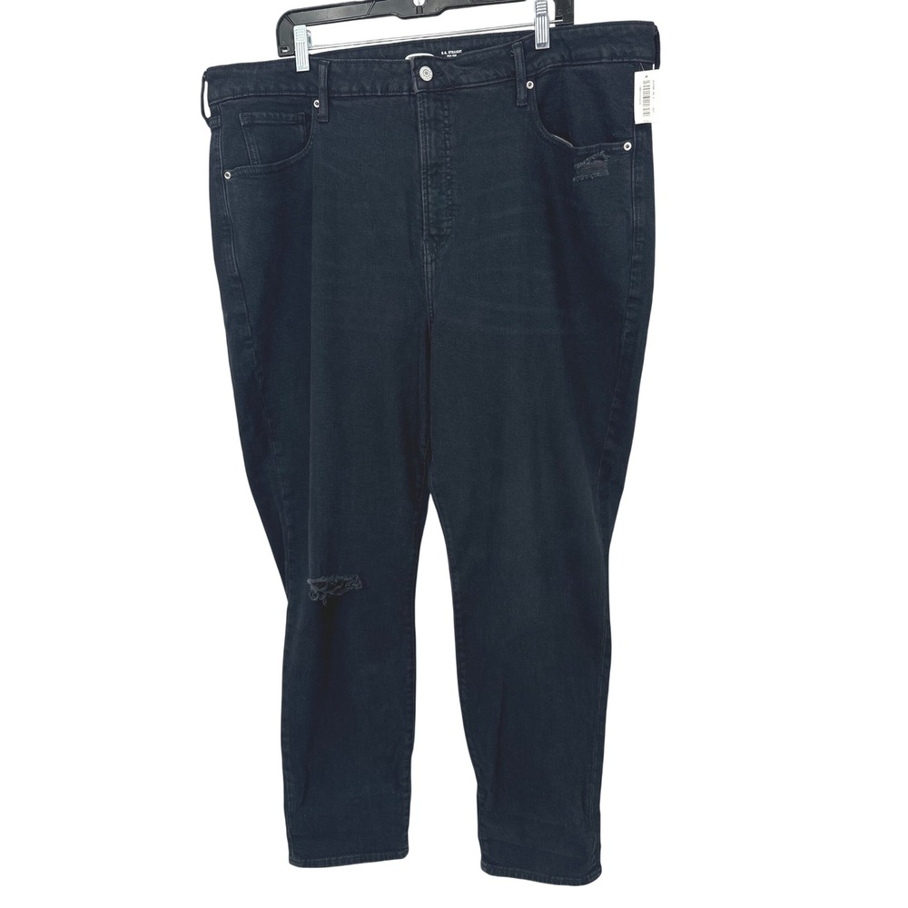 Old Navy O.G. Straight Jeans Womens 20 Tall Black High Rise Distressed Denim